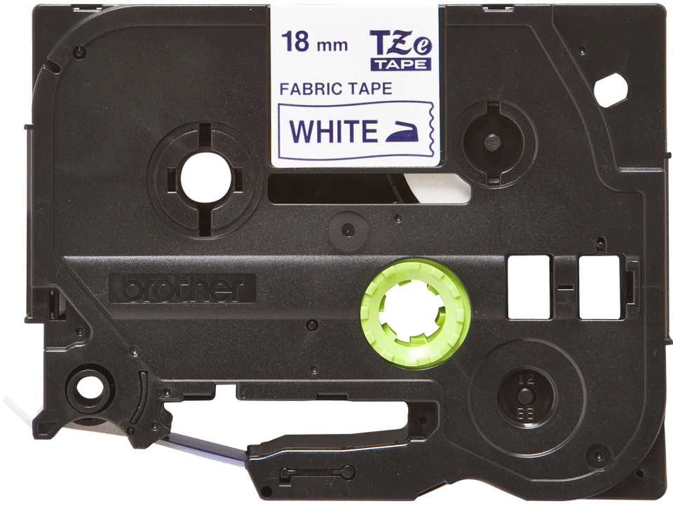 Oriģināla Brother TZe-FA4 gludināma auduma lentes kasete – zilas drukas balta, 18mm plata 2